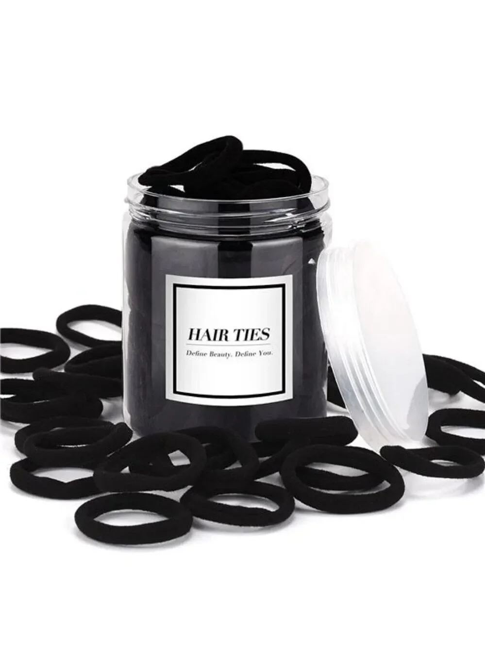 Black Hair Ties 50 Pack Cotton Seamless Ponytail Holders No Damage Hair Bands